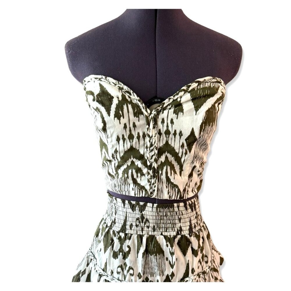 NWT Misa Los Angeles Ikat Print Bustier‎ Crop Top Olive & White XS
